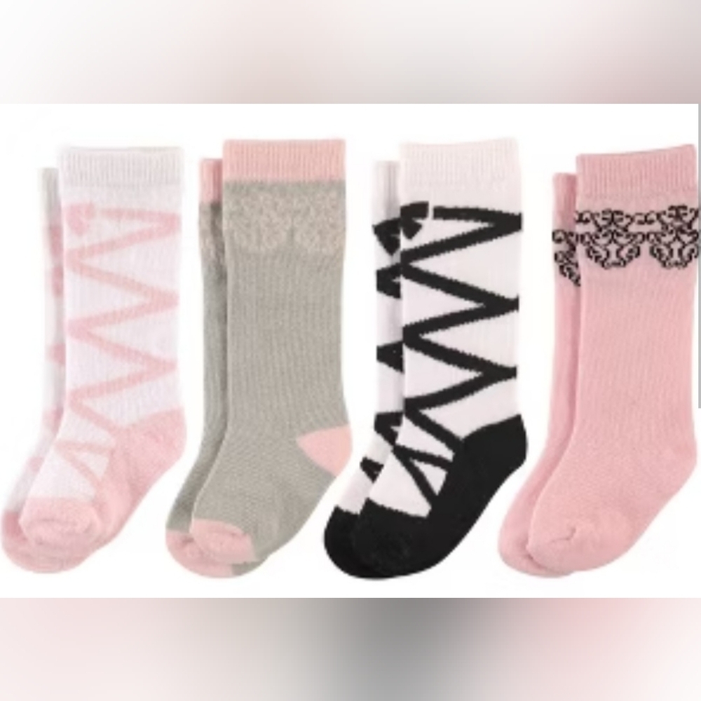 Luvable Friends 4pair Baby Girl knee high ballet Socks Set size 6-12 Months new